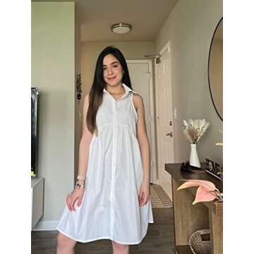 DEEP SELF Women Summer Collared Shirt Dress Casual Loose Button Down Short Dress V Neck Tunic Mini D...