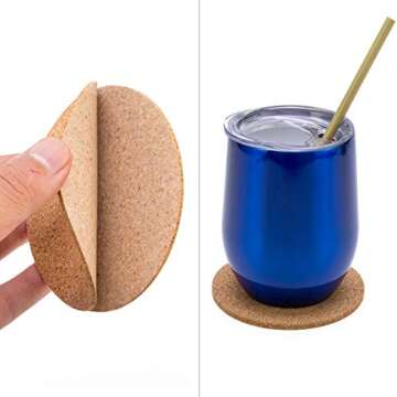 BEFORYOU 60 Pack Self-Adhesive Cork Round Coasters - 4"x 4" Cork Backing Sheets Mini Wall Cork Tiles for Coasters and DIY Crafts