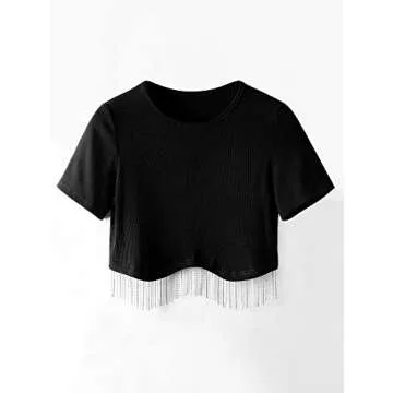 Women Sparkly Rhinestone Fringe Cropped Top for Concerts