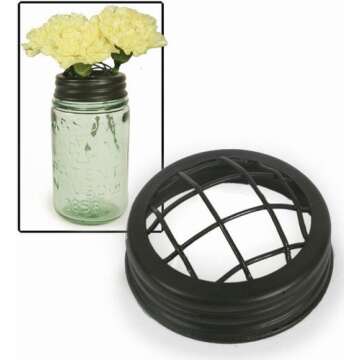 Colonial Tin Works Mason Jar Flower Frog, Crackle Black/Red - Elevate Your Floral Arrangements with ...