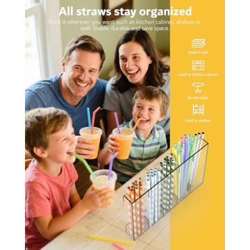 Upgraded 9.6'' Large Acrylic Straw Holder for Cabinet Door, Space-Saving Straw Organizer Storage Dis...