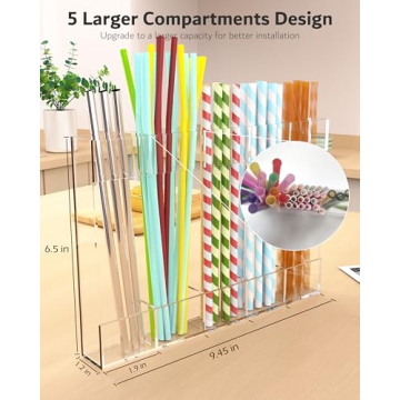 Upgraded 9.6'' Acrylic Straw Holder - Space-Saving Design
