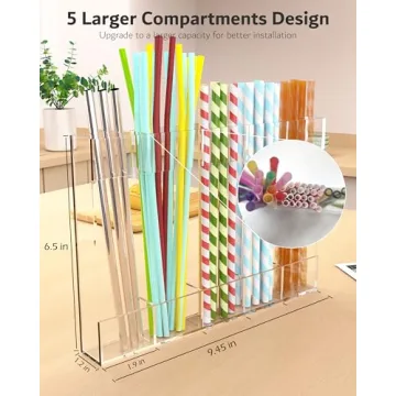 Upgraded 9.6'' Acrylic Straw Holder - Space-Saving Design