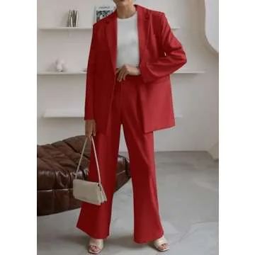 KIRUNDO Womens Blazer 2 Piece Set Long Sleeve Red Blazer and Wide Leg Pants with Pockets Business Casual Matching Set Travel Outfits Fall Clothes(Red, Small)