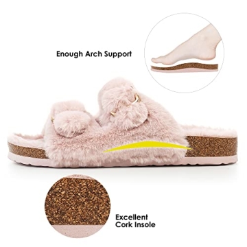 FITORY Women's Cozy Faux Fur Cork Slide Sandals