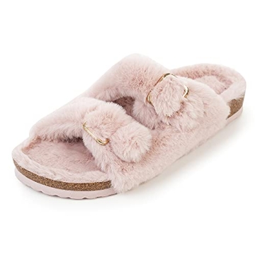 FITORY Women's Cozy Faux Fur Cork Slide Sandals