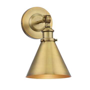Savoy House 9-0901-1-322 Glenn Vintage Industrial Adjustable Metal Wall Sconce, 1-Light 60 Watt, 12" H x 7" W, Warm Brass