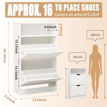 KUMIUNION Shoe Storage Cabinet with 2 Flip Drawers, Slim Freestanding Storage Racks for Entryway, Hallway, Hidden Narrow Shoe Organizers Perfect for Heels, Boots, Slippers, White