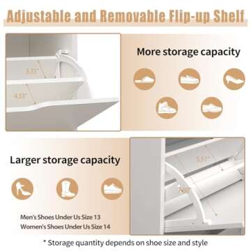 KUMIUNION Shoe Storage Cabinet with 2 Flip Drawers, Slim Freestanding Storage Racks for Entryway, Hallway, Hidden Narrow Shoe Organizers Perfect for Heels, Boots, Slippers, White