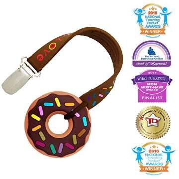 Silli Chews Teething Ring Baby Teething Toys Little Donut Silicone Teether and Clip for Babies - Best Natural Chocolate Donut Infant Teether for Boys or Girls Chew Toys