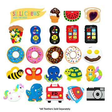 Silli Chews Teething Ring Baby Teething Toys Little Donut Silicone Teether and Clip for Babies - Best Natural Chocolate Donut Infant Teether for Boys or Girls Chew Toys