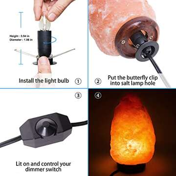 OHLGT Salt Lamp Cord and Bulbs Set - 5 Feet with Dimmer