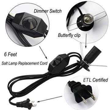 OHLGT Salt Lamp Cord and Bulbs Set - 5 Feet with Dimmer