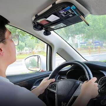 EcoNour Car Sun Visor Organizer (Black) | Storage Pouch Holder with Multi-Pocket Net Zipper | Sun Vi...