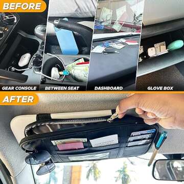 EcoNour Car Sun Visor Organizer (Black) | Storage Pouch Holder with Multi-Pocket Net Zipper | Sun Visor Organizer for Sunglass, Coin, Cash, Pen | Auto Interior Accessories for Car, Truck & SUV