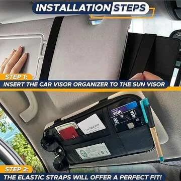 EcoNour Car Sun Visor Organizer (Black) | Storage Pouch Holder with Multi-Pocket Net Zipper | Sun Visor Organizer for Sunglass, Coin, Cash, Pen | Auto Interior Accessories for Car, Truck & SUV