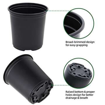 Ohuhu Extra-Thickened 6 Inch Plastic Plant Nursery Pots, 28 Pack Planting Pots with Drainage Holes & Plant Labels, Small Starter Planter Flower Pot for Seedling Succulents Cutting Transplanting