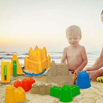 Holady 7 Pcs Beach Sand Toys Set,Includes Beach Toys Castle Molds Sand Molds, Beach Bucket,Shovel Tool Kit,Fun Outdoor Games Beach Accessories for Boys Girls