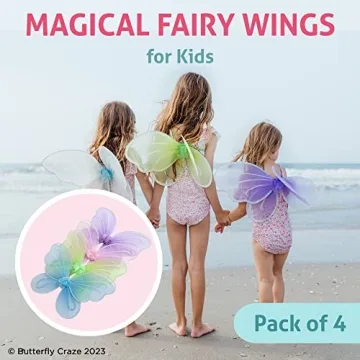 Butterfly Craze Colorful Fairy Wings - 4 Pack for Kids