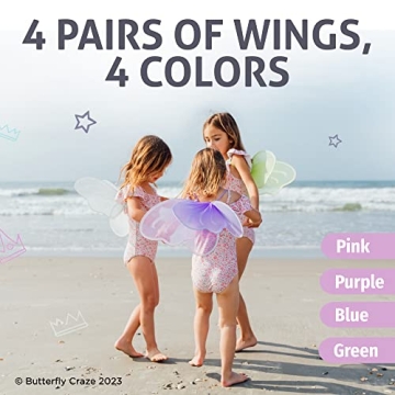 Butterfly Craze Colorful Fairy Wings - 4 Pack for Kids