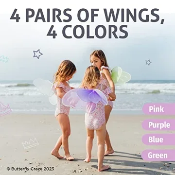 Butterfly Craze Colorful Fairy Wings - 4 Pack for Kids