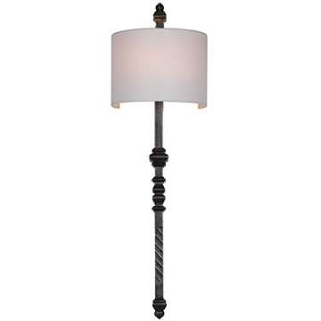 SAFAVIEH Lighting Collection Covington Farmhouse Rustic Traditional Silvered Black Metal 40-inch 1-light Bedroom Bathroom Vanity Hallway Foyer Living Room Wall Sconce (LED Bulb Included)