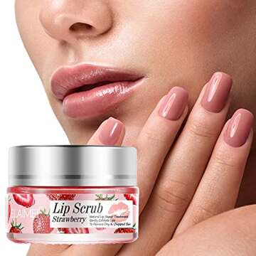 Lip Scrub, Lip Scrub Exfoliator and Moisturizer, Natural Lip Mask Treatment Care, Repair Dry and Cracked Lips (Strawberry)