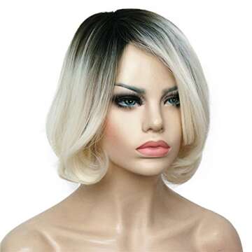 Aimole Short Ombre White Wig for Cosplay & Halloween