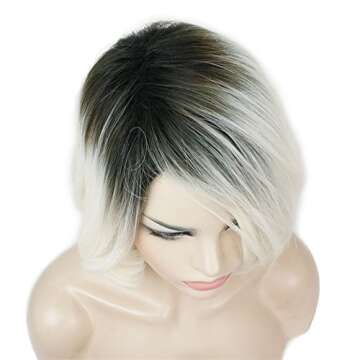 Aimole Short Ombre White Wig for Cosplay & Halloween
