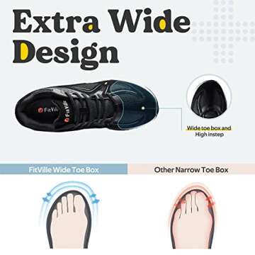 FitVille Extra Wide Walking Shoes - Comfortable Sneakers for Pain Relief and Arch Support