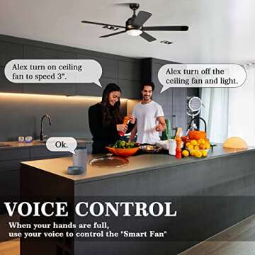 Black Ceiling Fan with Light 5-Blade, 52 Inch Ceiling Fan with Lights APP Control Smart Activated Su...