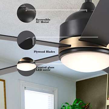Black Ceiling Fan with Light 5-Blade, 52 Inch Ceiling Fan with Lights APP Control Smart Activated Suitable for Alexa/Google Home/Siri|Schedule|Needs Neutral Wire…
