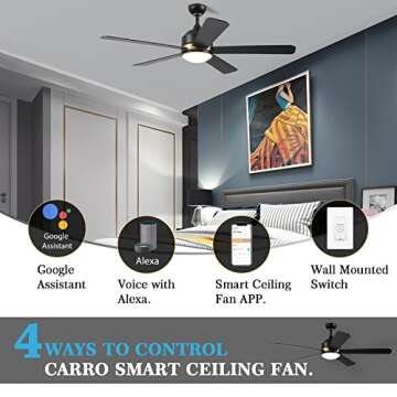 Black Ceiling Fan with Light 5-Blade, 52 Inch Ceiling Fan with Lights APP Control Smart Activated Suitable for Alexa/Google Home/Siri|Schedule|Needs Neutral Wire…