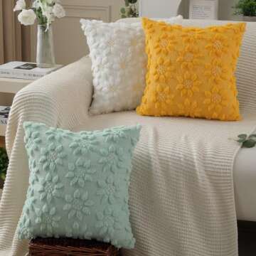 DFXSZ Spring Summer Pillow Covers 18x18 inch Set of 2 Farmhouse Decor Yellow Color Flower Heart Sunflower Soft Plush Faux Fur Jacquard Throw Pillows for Sofa Holiday Spring Home Decor PTK024C18