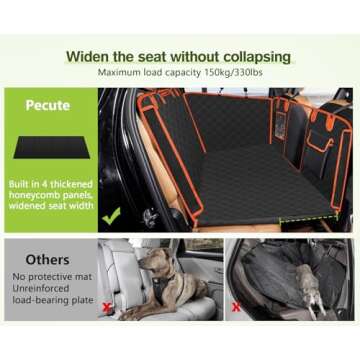 Pecute Dog Back Seat Extender, Back Seat Extender for Dogs, Hard Bottom Car Seat Cover for Large Dogs, Backseat Dog Hammock for Car SUV, Dog Car Seat Cover Extender for Car Travel & Camping Bed