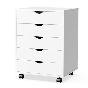 OLIXIS 5 Drawer Chest Wood File Cabinet Rolling Organization Storage Dresser with Wheels for Home Of...