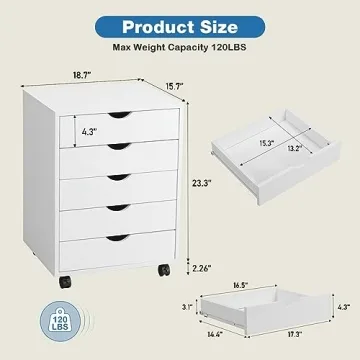 OLIXIS 5 Drawer Wood File Cabinet with Wheels for Easy Organization