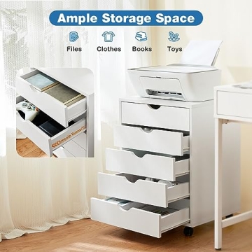 OLIXIS 5 Drawer Wood File Cabinet with Wheels for Easy Organization