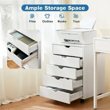 OLIXIS 5 Drawer Wood File Cabinet with Wheels for Easy Organization