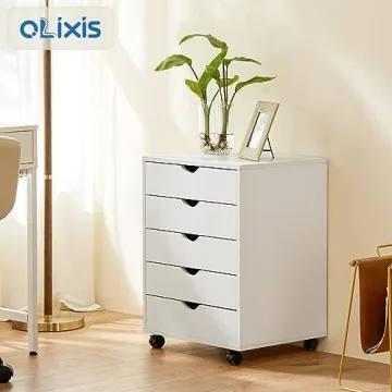 OLIXIS 5 Drawer Wood File Cabinet with Wheels for Easy Organization