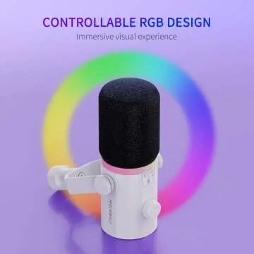 FEELWORLD PM1 XLR USB Dynamic Microphone with Boom Arm Stand for Podcast Recording PC Computer Gaming Live Streaming Vocal Voice-Over, Studio Metal Mic, RGB Light, Mute Button, Headphones Jack (White)