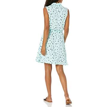 Amazon Essentials Women's Sleeveless Relaxed-Fit Woven Shirt Dress, Aqua Blue Poppy, X-Small