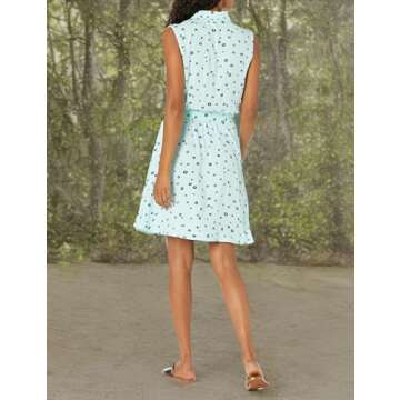 Aqua Blue Poppy Casual Sleeveless Dress for Women