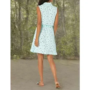 Aqua Blue Poppy Casual Sleeveless Dress for Women