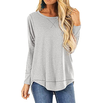 HIYIYEZI Fall Tops for Women - Long Sleeve Casual Tunic (Light Gray)