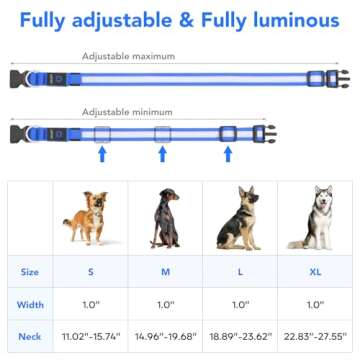 Vizpet LED Dog Collar, Light Up Dog Collar Adjustable USB Rechargeable Super Bright Safety Light Glowing Collars for Dog(Large,Blue)