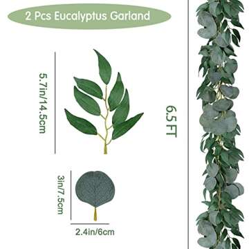 Trimgrace 2 Pack Artificial Eucalyptus Garland 6.5 Feet Faux Greenery Garland for Wedding Mantle Table Runner Baby Shower Decor