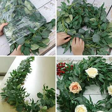 Trimgrace 2 Pack Artificial Eucalyptus Garland 6.5 Feet Faux Greenery Garland for Wedding Mantle Table Runner Baby Shower Decor