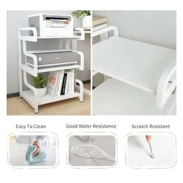 Natwind 3-Tier Printer Stand with Wheels Movable Storage Cart Floor-Standing Multi-Purpose Shelf Rack for Media Player Scanner Files Books Microwave Oven in Kitchen Living Room Home Office (White)