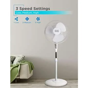 BLACK+DECKER 16" Stand Fan with Pedestal Base, Height Adjustable Pedestal Fan with Remote and Touch Control Panel, Free Standing Fan with 90-Degree Oscillating and 3-Speed Settings, White